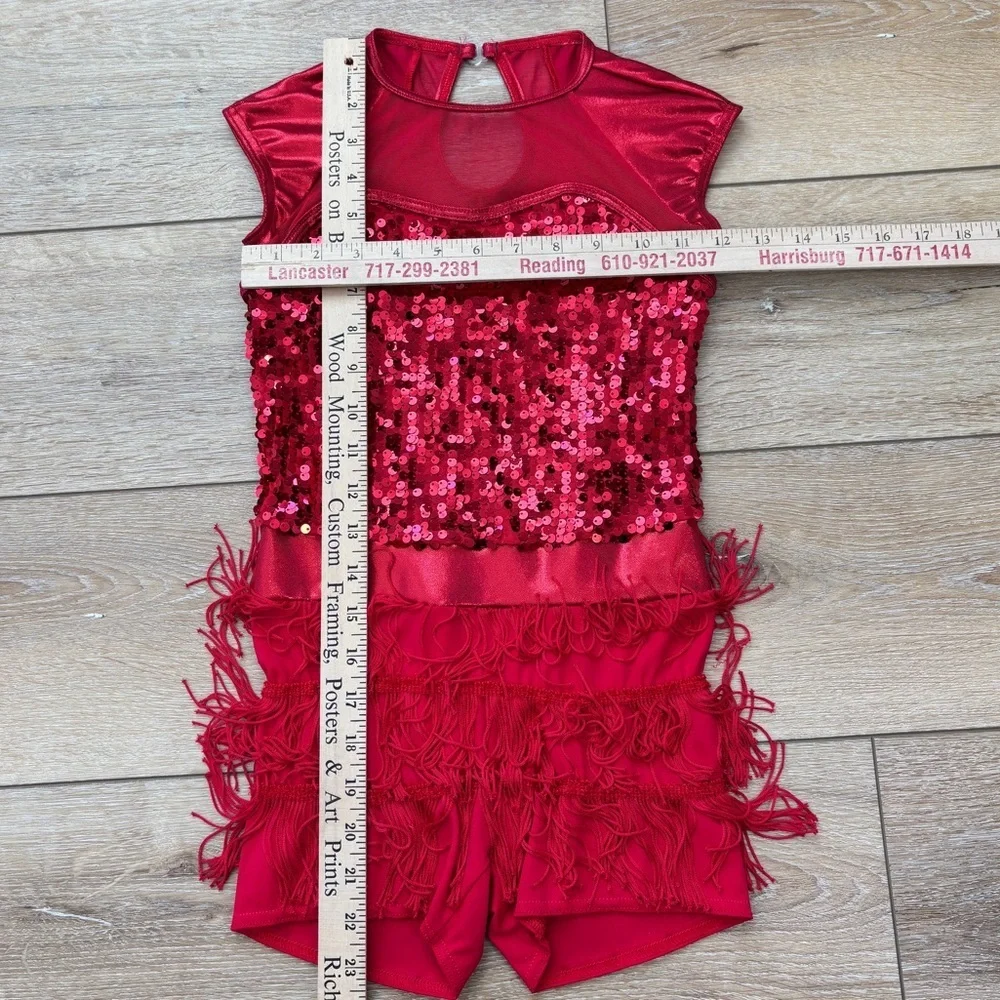 Weissman A Different Beat 10178 Sz MC Showtime Dance Costume Skating Red Fringe